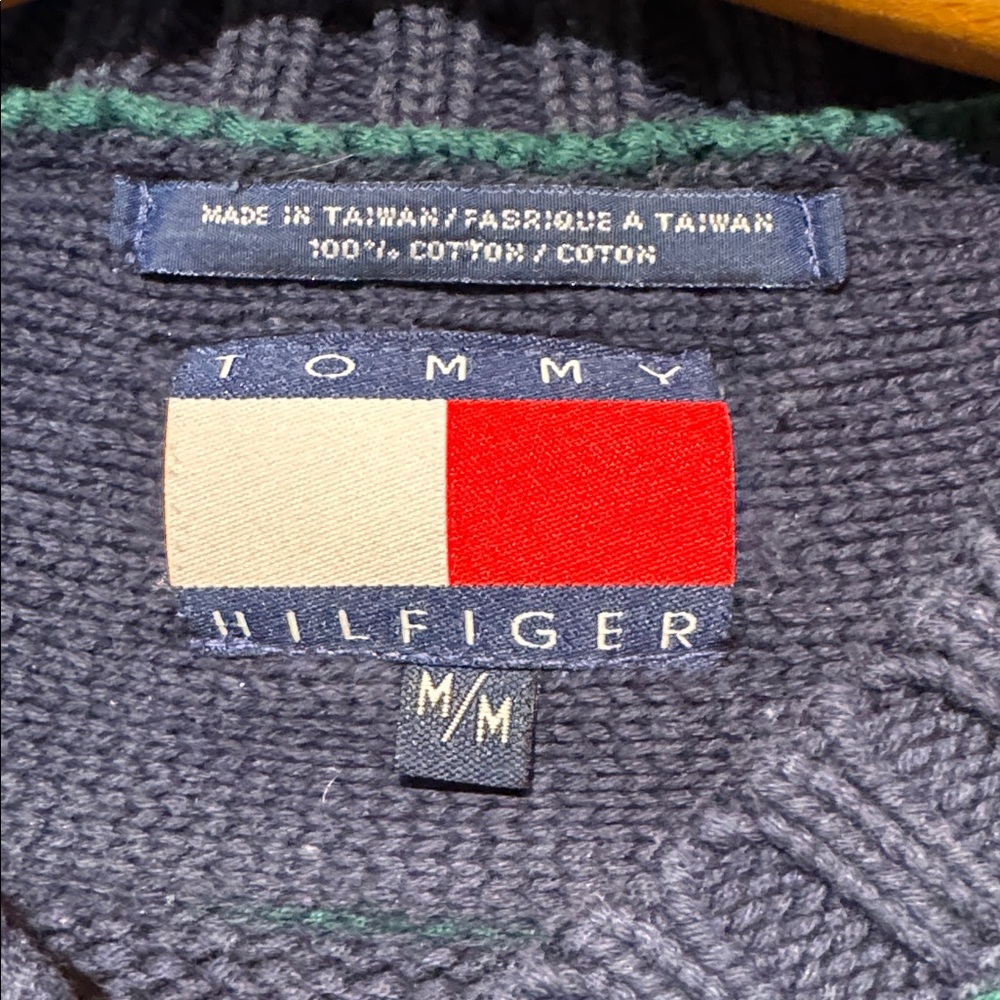 Vintage Tommy Hilfiger Navy Argyle V-Neck Sweater - Picture 2 of 6
